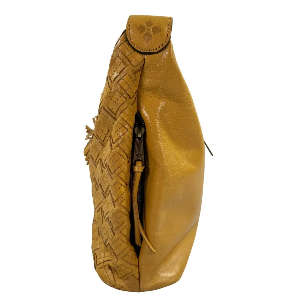 Patricia Nash Maissana Hobo Mustard Yellow Braided Stitch Leather Bag‎